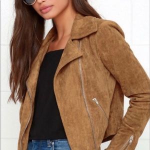 Lulu’s brown suede moto jacket
